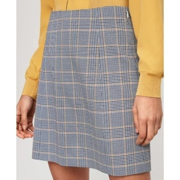 Aritzia Babaton Plaid Houndstooth Hopper Mini Skirt in Cairo Gold Size 2 - Picture 1 of 6